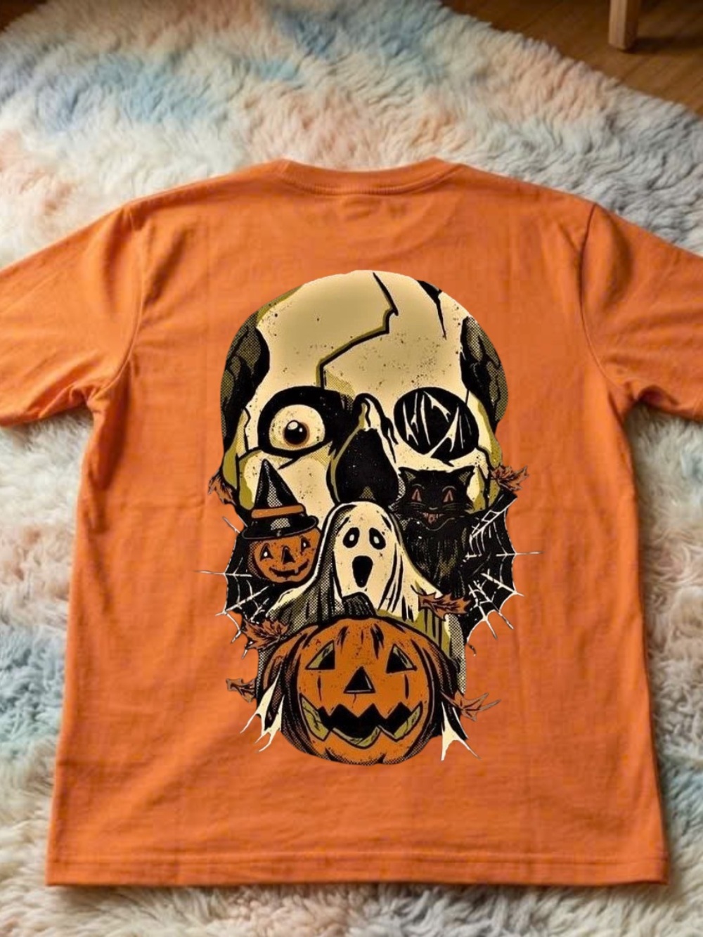 Gildan Orange Halloween Skull & Pumpkin Graphic Tee